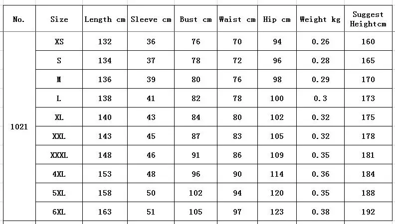 1021size chart