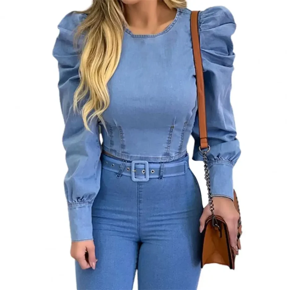 SANWOOD - Faux Denim Elegance pusero